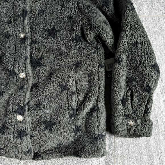 NWT PJ Salvage Cozy Button Up Jacket w/ Pockets in Olive Green Black Stars Small - Picture 6 of 16